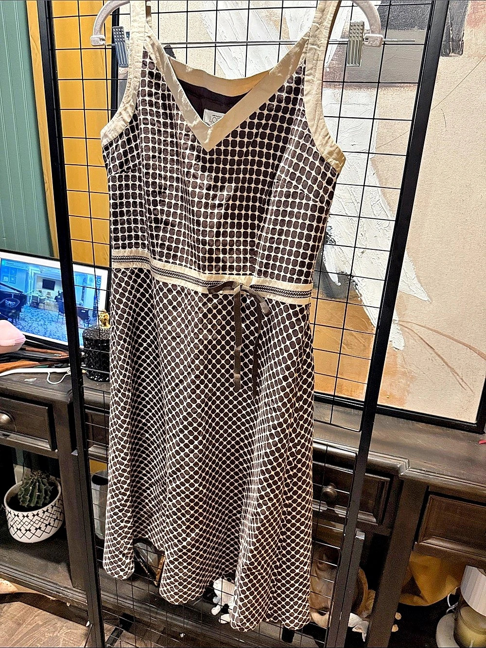 Ann Taylor LOFT Maxi Geometric Dress in Brown & White Size 4 Like New